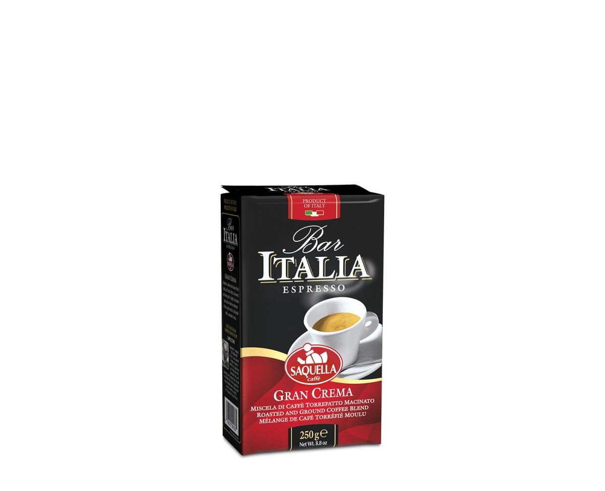 Włoska kawa mielona - Saquella Gran Crema Bar Italia [250g] - Mieszanka naturalnej kawy palonej i mielonej - 250g kawy mielonej zapakowanej próżniowo - 1