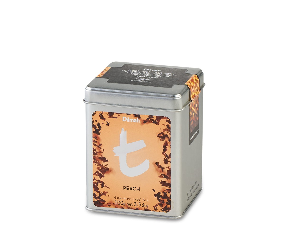 Herbaty czarne aromatyzowane sypkie w puszce Dilmah t-Series Peach [100g] Cejlońska czarna herbata z aromatem brzoskwini 1