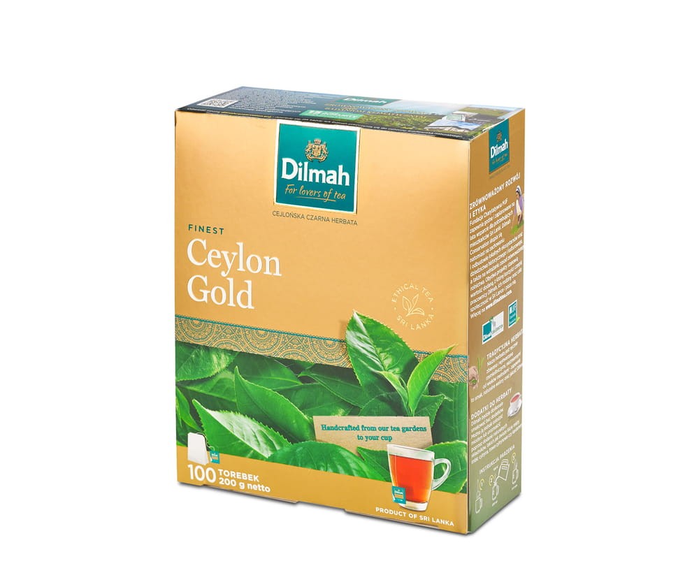Herbata czarna ekspresowa - Dilmah Ceylon Gold [100x2g] - Klasyczna czarna herbata cejlońska.    100 torebek ekspresowych 2g z zawieszką - 1