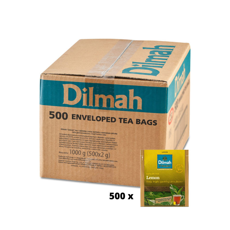 Herbaty czarne aromatyzowane w kopertach - Dilmah Lemon [500x2g] - Cejlońska czarna herbata z aromatem cytryny - 500 torebek ekspresowych 2g z zawieszką w kopercie 1