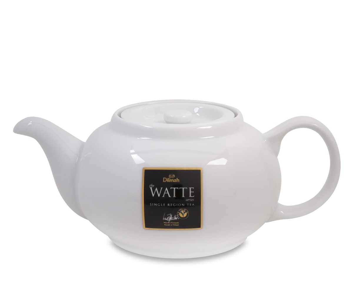 Akcesoria do Herbaty - Czajniczek porcelanowy [z logo Dilmah Watte] - Pojemność: 500ml - Elegancki czajniczek z logo Dilmah Watte z porcelany cejlońskiej wysokiej jakości. Bardzo wytrzymały, o grubych ściankach dobrze zatrzymujących ciepło naparu - 1