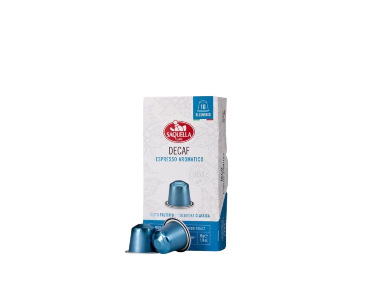 Kapsułki kompatybilne Nespresso - Saquella Decaf Espresso Aromatico [10x5g] - Kawa w kapsułkach, palona i mielona - 10 aluminiowych kapsuł kompatybilnych z systemem Nespresso® - 1