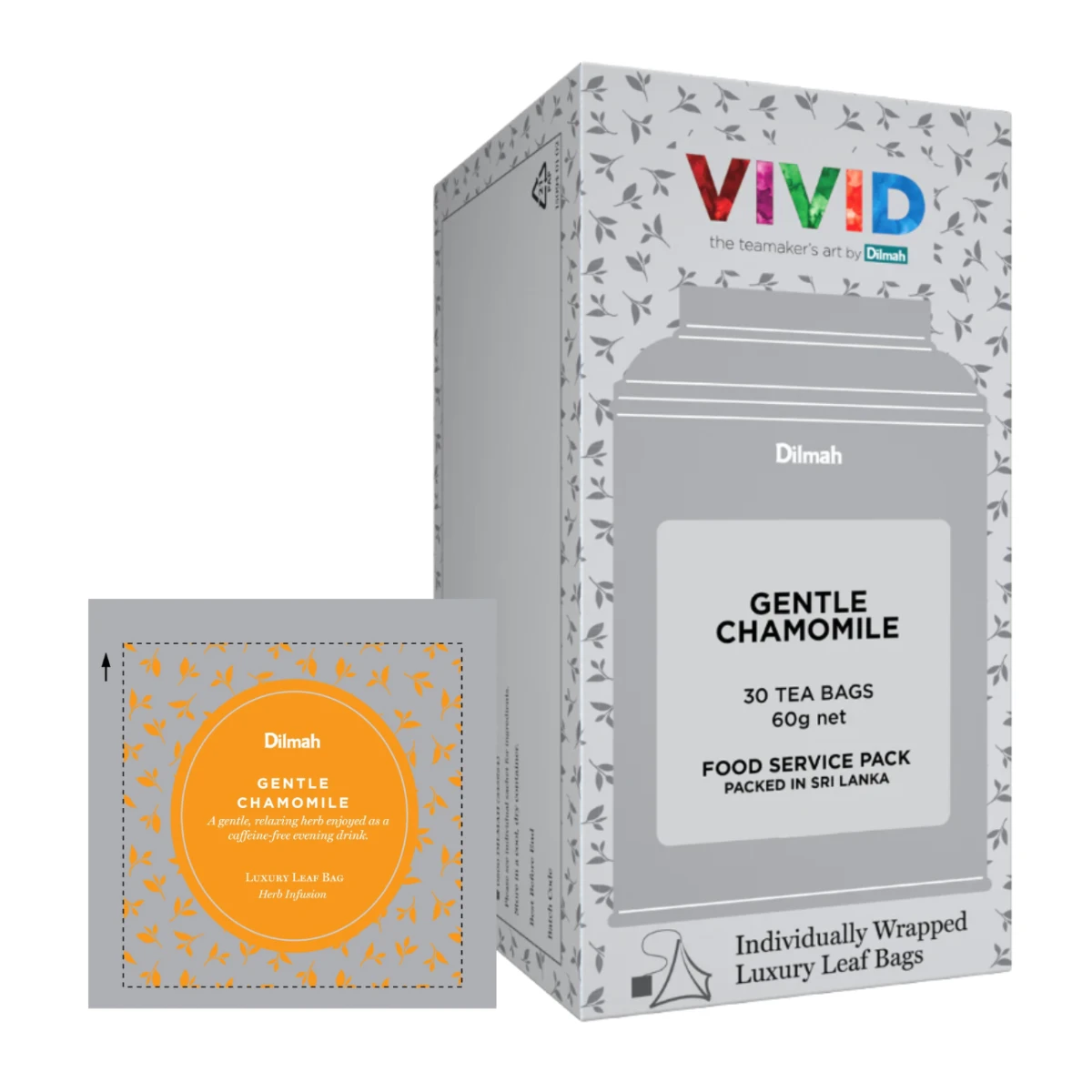 Herbata ziołowa  W porcjach  Dilmah Gentle Chamomile [30x2g] - Rumianek - zioła jednorodne - 30 stożkowych biodegradowalnych torebek ekspresowych 2g z zawieszką w kopercie 3