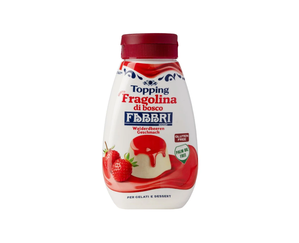 Sosy do deserów i lodów - Fabbri Minitopping Fragolina Di Bosco / Wild Strawberry [225g] - Kremowy sos o smaku poziomki polewa poziomkowa 225g / 165ml- 4