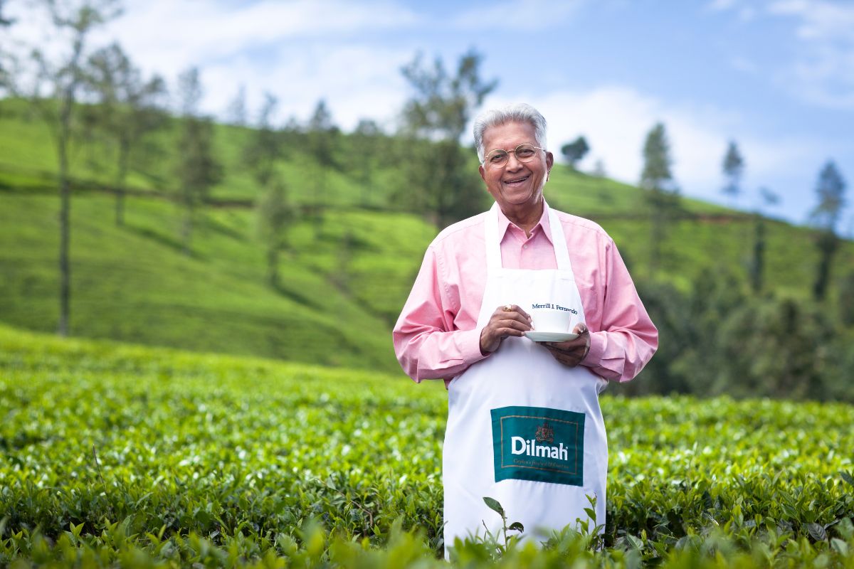 Merrill J. Fernando na plantacji herbaty Dilmah.